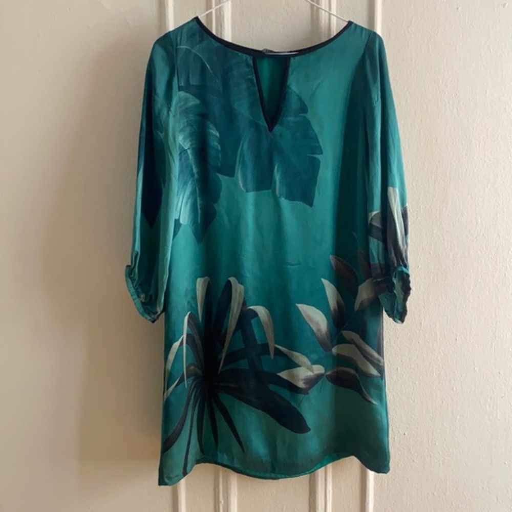 Zara green turquoise tropical dress